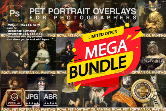 MEGA BUNDLE Royal Pet Portrait Templates: Elevate Your Digital Pet Art