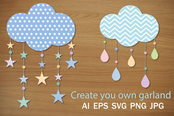 Whimsical Templates for Creating Garlands: Clouds, Stars & Raindrops